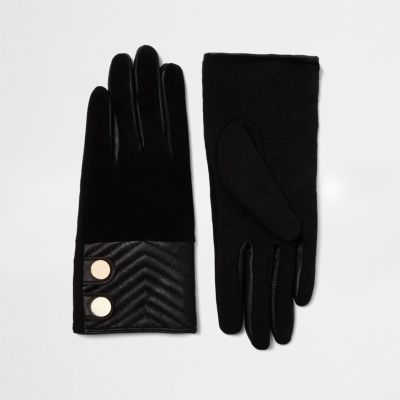 Black quilted suede gloves